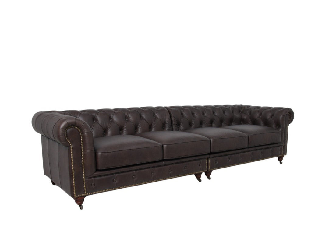 Belgravia Chesterfield Top Grain Leather Sofa with Tufted Back & Rolled Arms