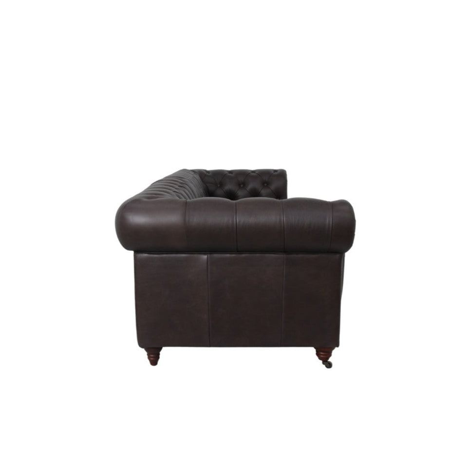 Belgravia Chesterfield Top Grain Leather Sofa with Tufted Back & Rolled Arms