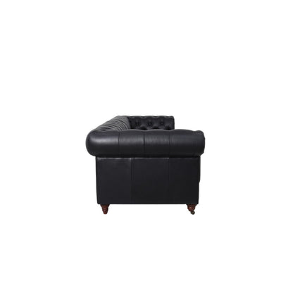 Belgravia Chesterfield Top Grain Leather Sofa with Tufted Back & Rolled Arms