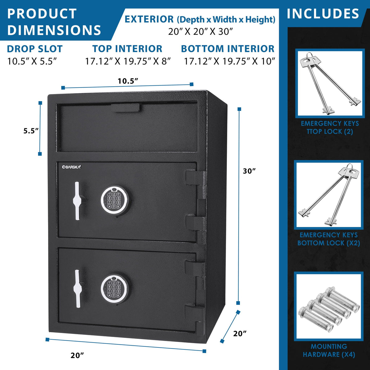 Digital Keypad 2 Lock Depository Safe 1 6 2 Cubic Ft - Black
