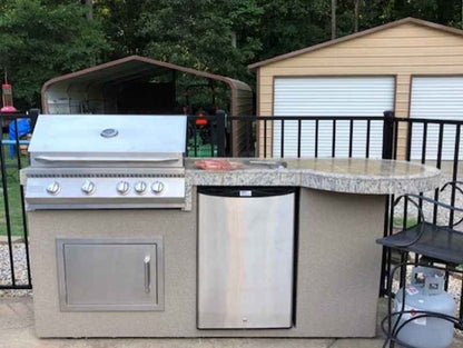 Kokomo Grill BBQ Island Maui 7'6" with 33" Round Bar, LED Lights & Built-In BBQ