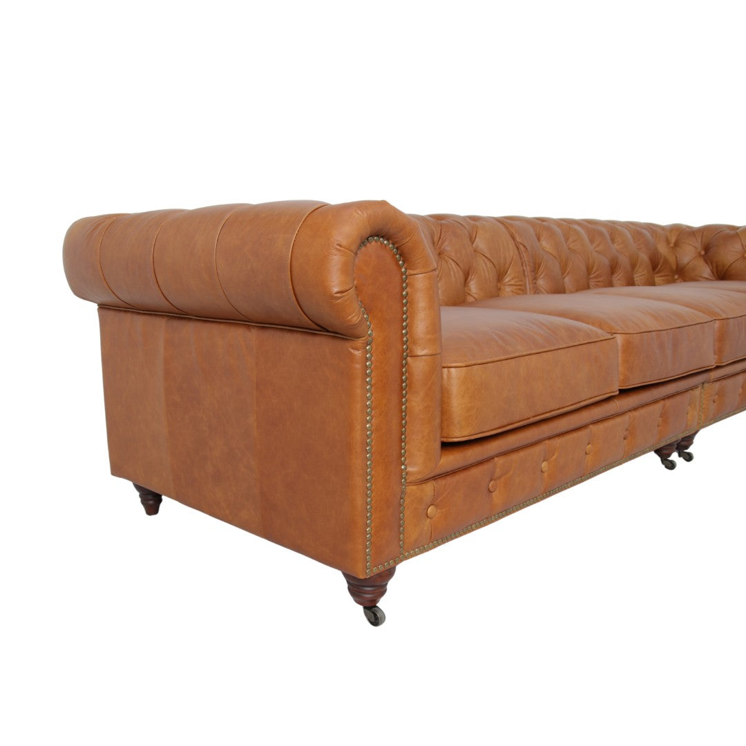 Belgravia Chesterfield Top Grain Leather Sofa with Tufted Back & Rolled Arms