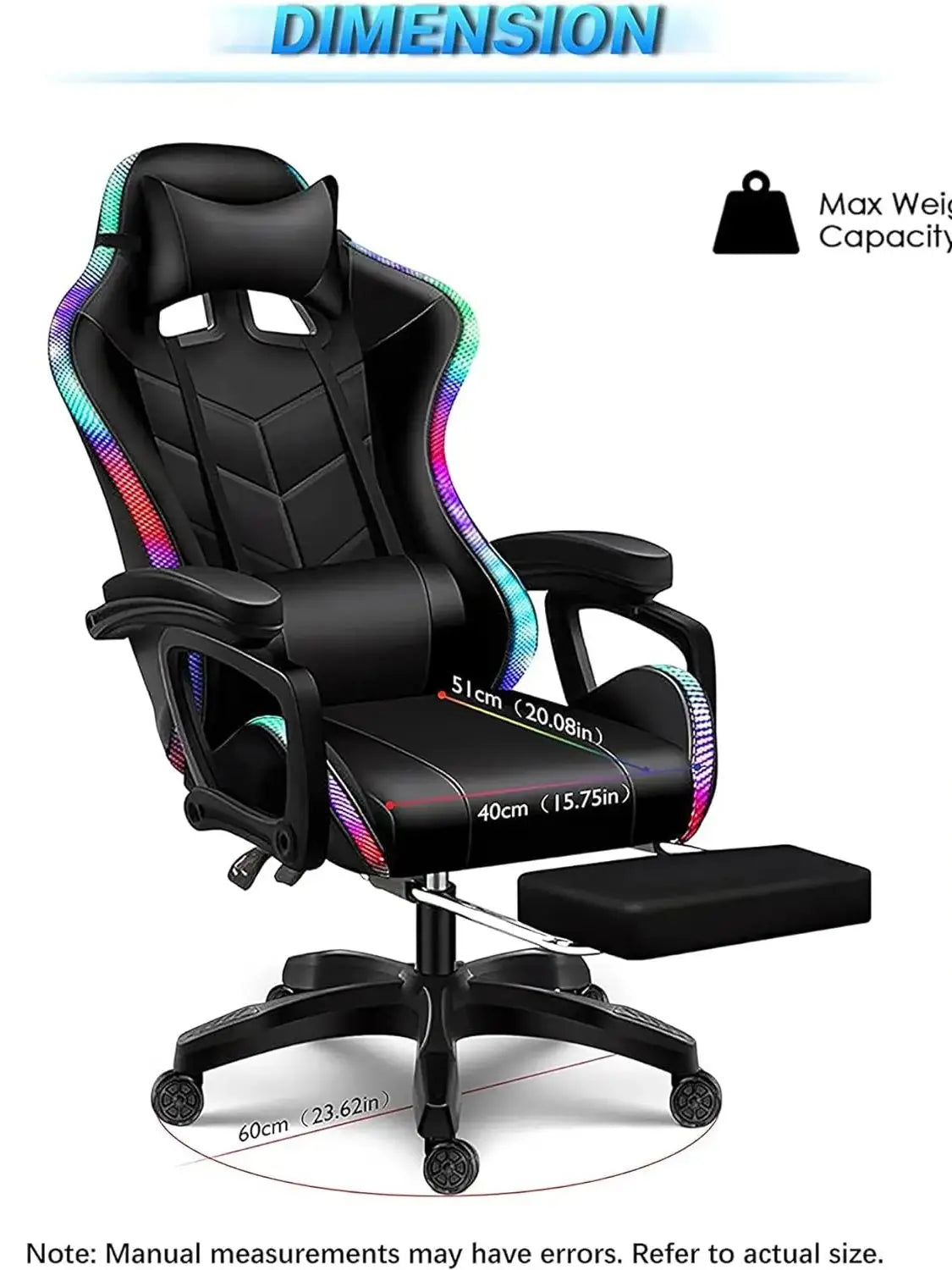 Gaming Chair with Speakers and RGB LED Light, 7 Points Massage Video Game Chair Adjustable with Headrest & Lumbar Support