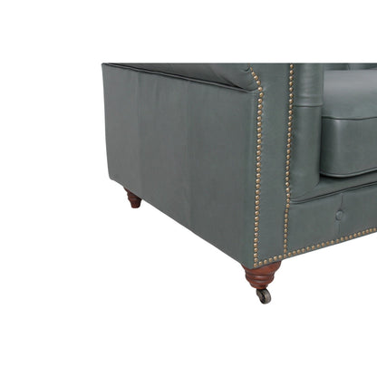 Belgravia Chesterfield Top Grain Leather Sofa with Tufted Back & Rolled Arms