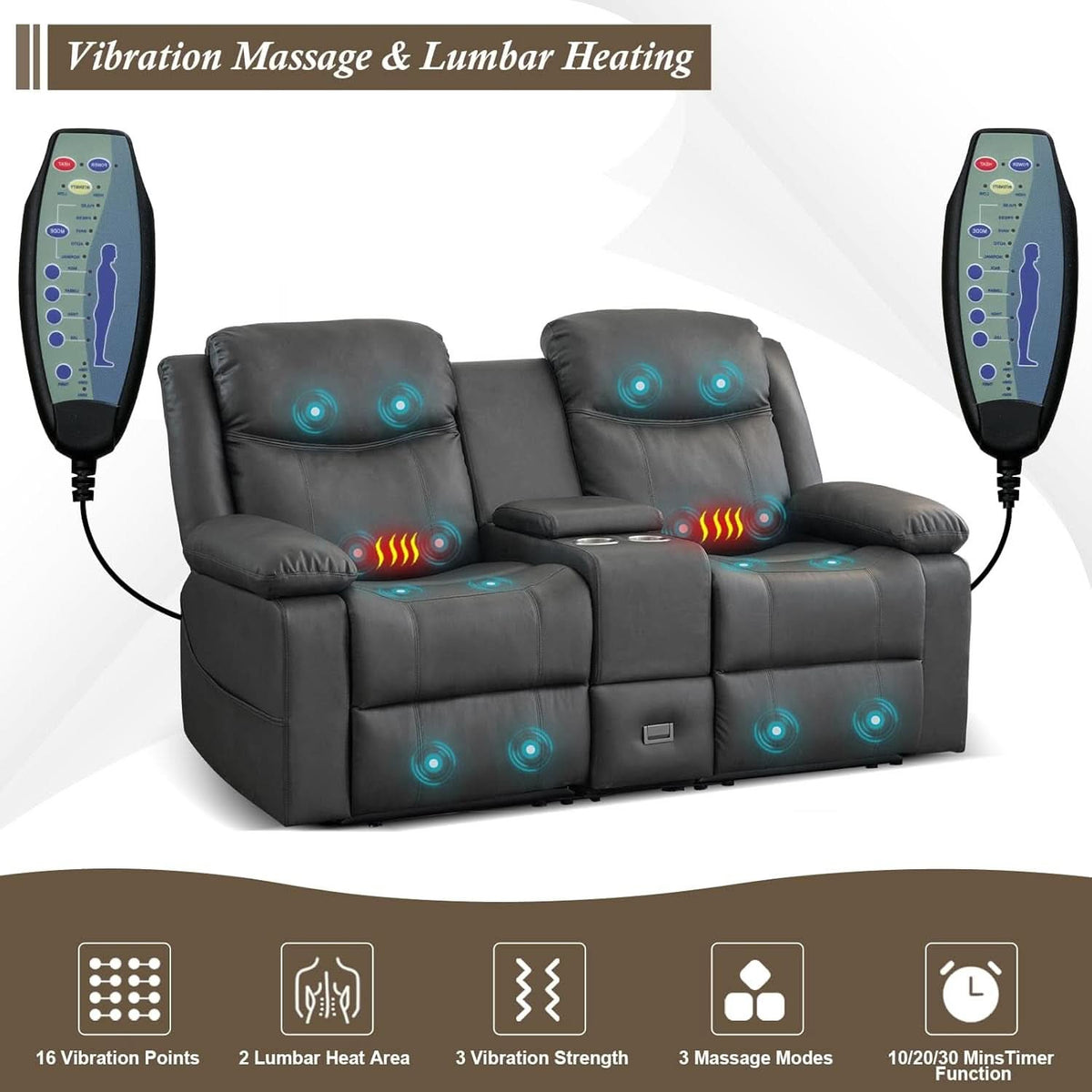 Grey Double Reclining Loveseat For Living Room Home Theater