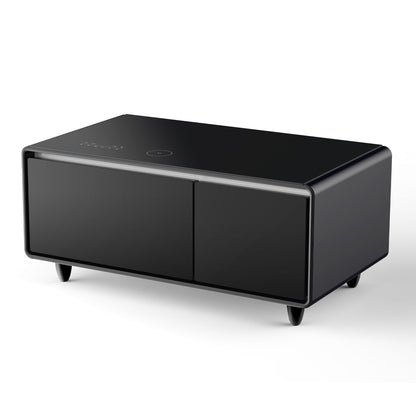 Modern Smart Coffee Table With Built-In Fridge - tooth Speaker, Wireless Charging, Touch Control Panel, USB Interface, Outlet Protection, Atmosphere Light