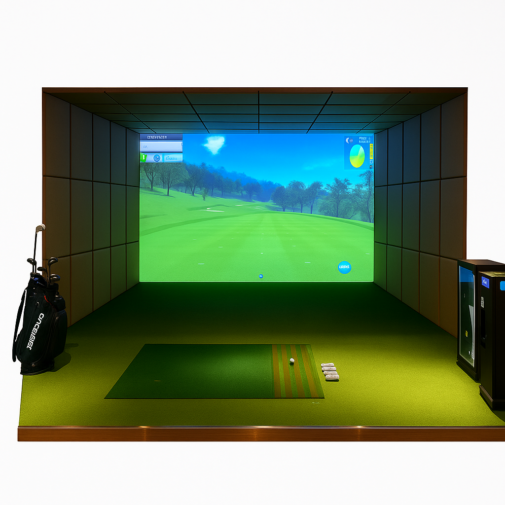Golf Simulator Enclosure Built for Home Practice, Aluminum Frame, Auto Tee System, 30 Course Library