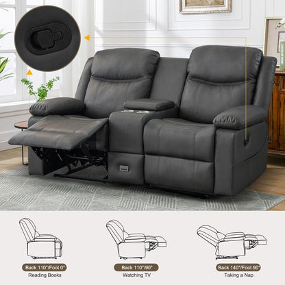 Grey Double Reclining Loveseat For Living Room Home Theater