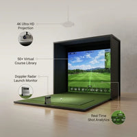 Golf Simulator Built for Precision Training, Doppler Radar Launch Monitor, HD Shot Tracking, 50 Virtual Courses — infographic